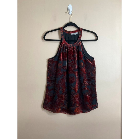 Daniel Rainn Womens Velour Tank Top Sz Small Red Witch Goth Fairy Grunge Floral - Picture 1 of 8